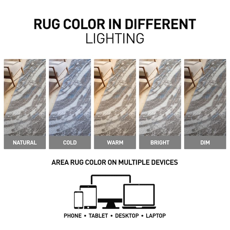 Marble Swirl Shag Rug - Blue - Medium Pile - Great for Living Room, Bedroom, or Entryway