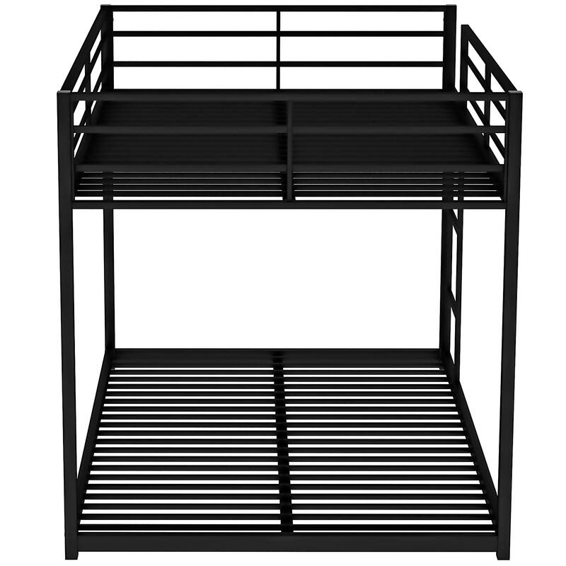 Full over Full Metal Bunk Bed with Ladder, Low Profile Design, Black
