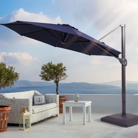 AOOLIMICS 11 Ft Cantilever Patio Umbrella With a Base, Outdoor Offset Aluminum Market Umbrellas, 360° Rotation for Pool,