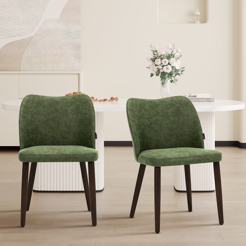 Set of 2 Wooden Dining Chairs, Beige Upholstered Fabric for Kitchen & Dining Room