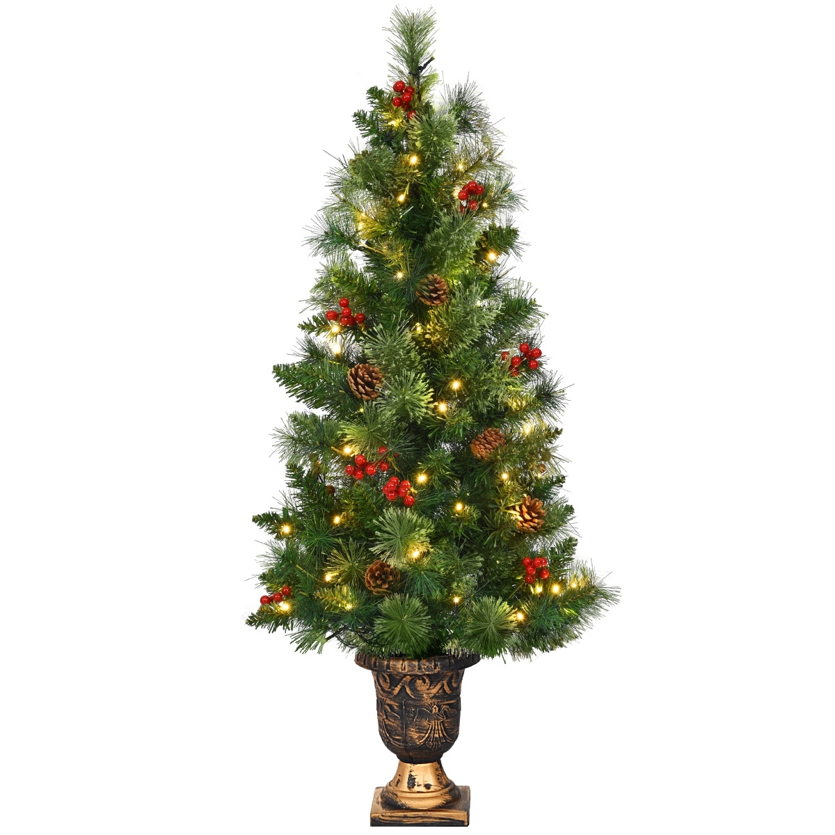 Costway 3/4/5 ft Pre-Lit Christmas Entrance Tree In Urn with 40/60/100