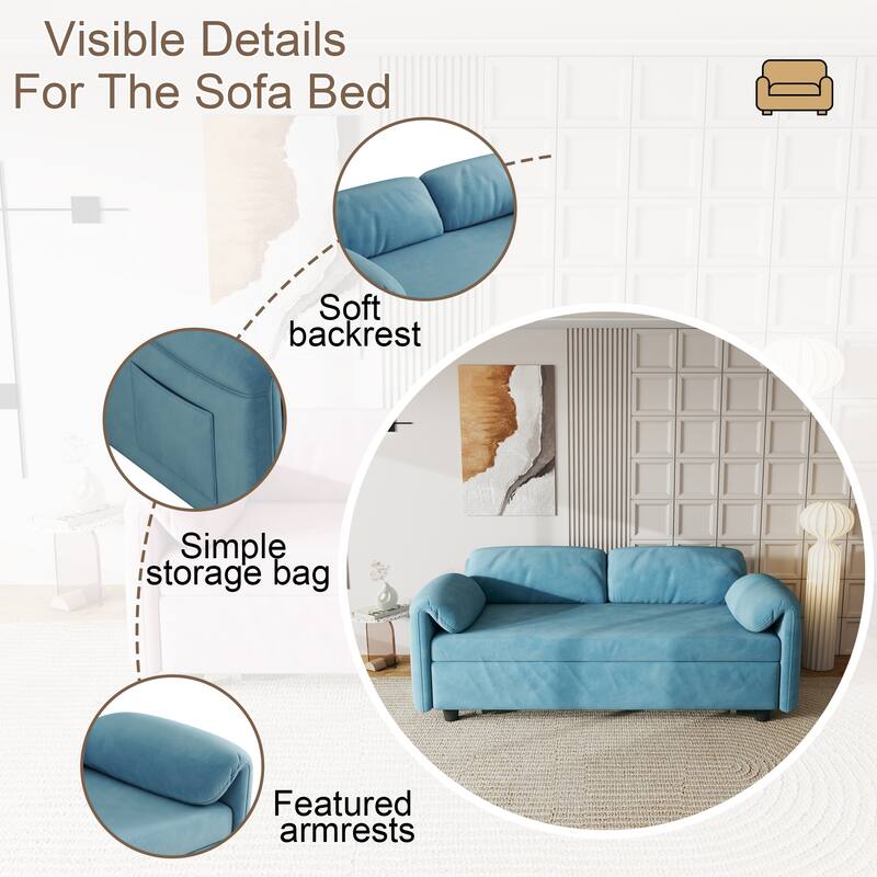 Sofa at the Forefront: 54-inch Velvet Sofa Bed for Multi-purpose Living Spaces, Featuring a Retractable Bed