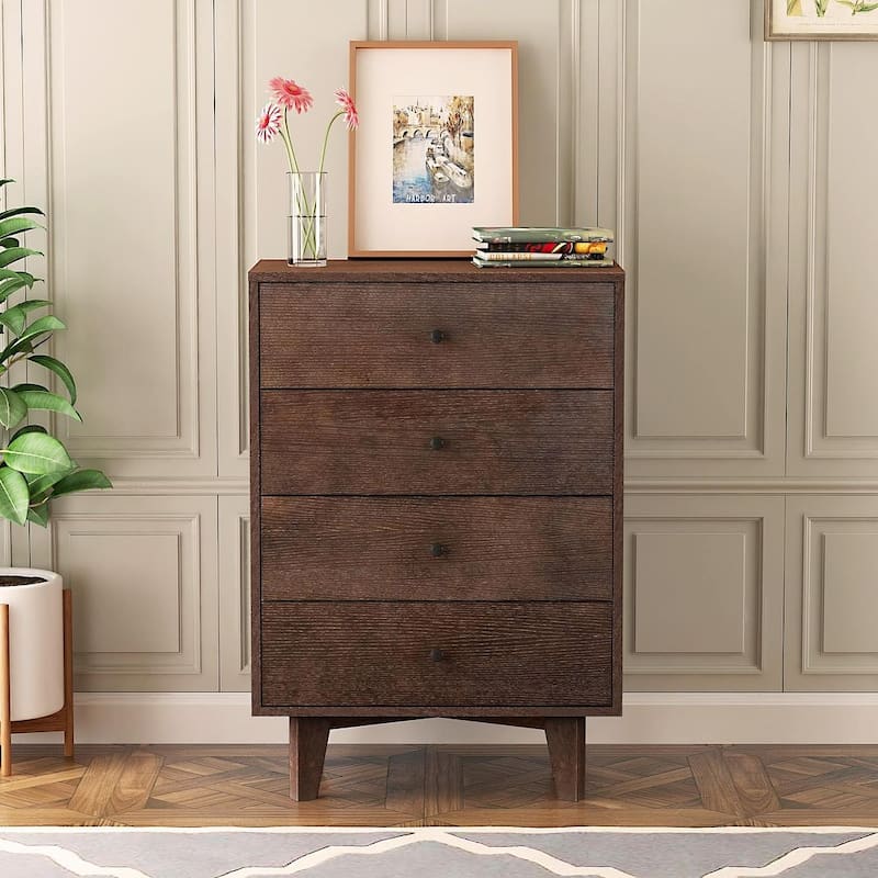 Modern Auburn Solid Wood Dresser Chest of Drawers with Retro Round Handle - Auburn - 4-drawer