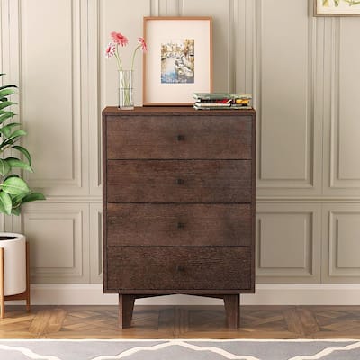 Modern Auburn Solid Wood Dresser Chest of Drawers with Retro Round Handle