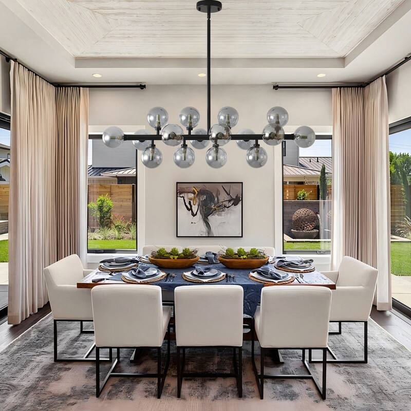 Mid-Century Modern Sputnik Chandelier 16-Light Adjustable Brass Pendant with Glass Globes for Dining Rooms - 34.7in
