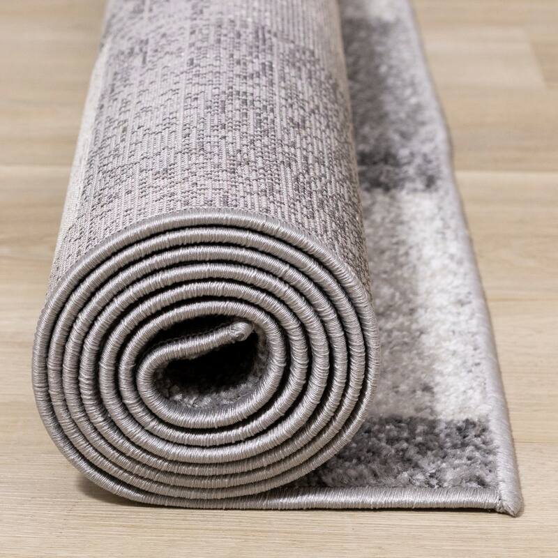 Flynn Collection - Grey/White Distressed Squares Rug