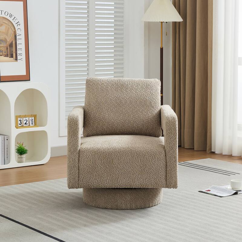 Boucle Swivel Accent Chair, 360 Degree Square Swivel Chair for Living Room Bedroom, Modern Upholstered Lounge Chair Club Chair