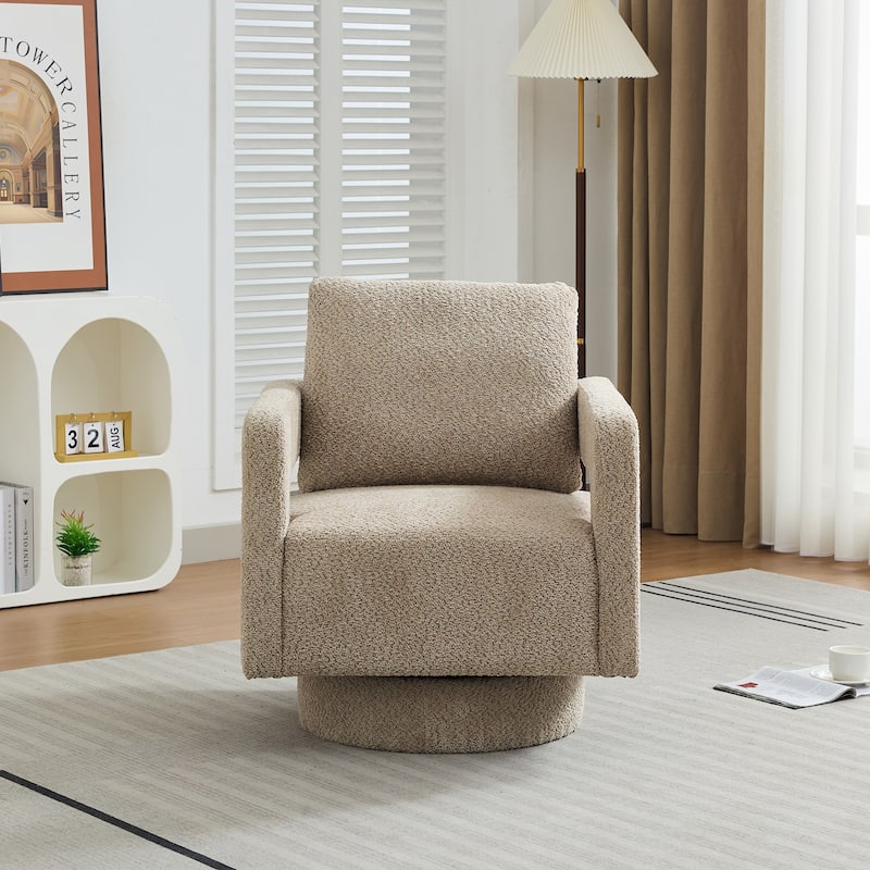 Roomfitters 29.13" Square Swivel Accent Chair, Modern Open Back Boucle Lounge Club Chair, 360° Rotation