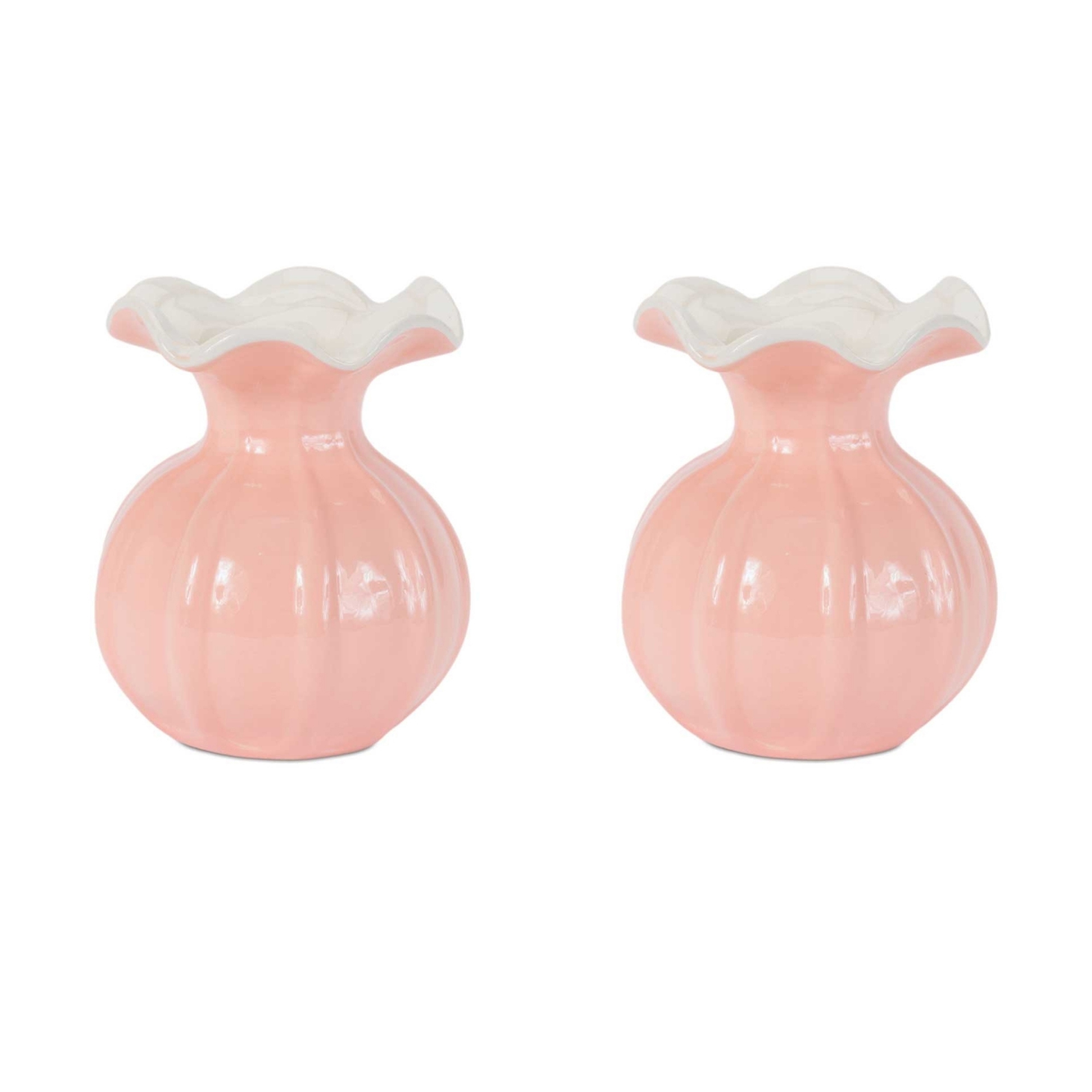 Pink Ruffle Rim Ribbed Ruffle Rim Vase (Set of 2) - Overstock - 44087938