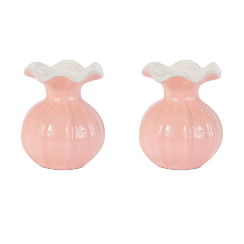 Ribbed Ruffle Rim Vase (Set of 2) - Overstock - 44087938