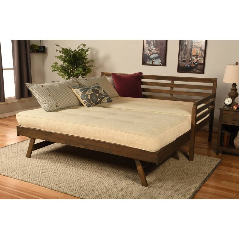 Somette Boho Daybed and Pop Up Bed in Rustic Walnut with Mattresses - Canton Cream
