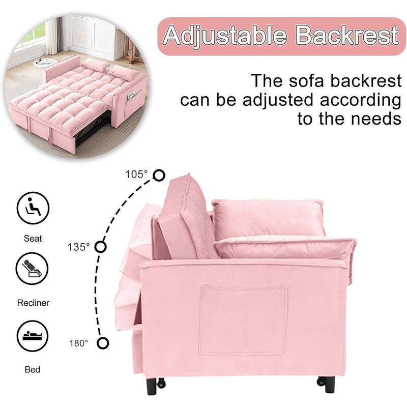 3 in 1 Convertible Sleeper Sofa Bed, Futon Couches for Living Room with Side Pocket, Adjustable Backrest