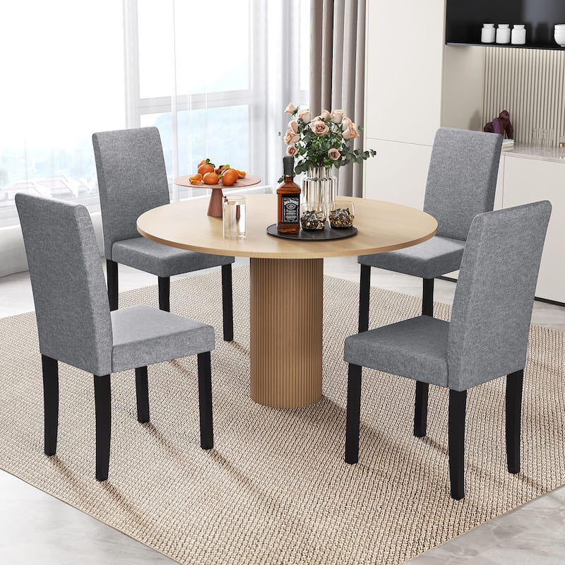 Gymax Dining Chair Set of 4 Fabric Upholstered Rubber Wood Legs Side