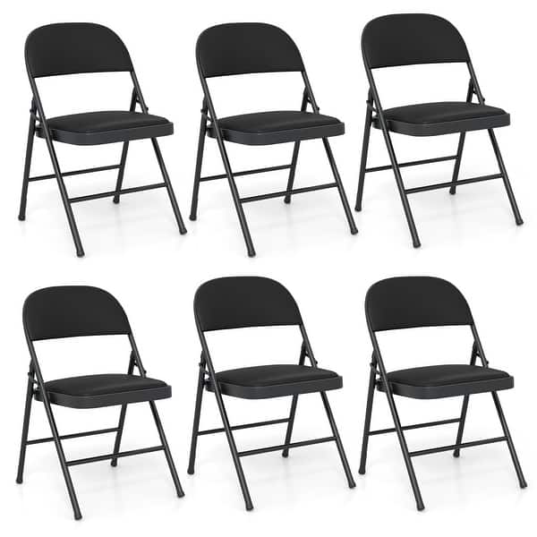 slide 2 of 8, Gymax 6PCS Folding Chairs w/ Metal Frame PVC Leather Stackable Chairs Black