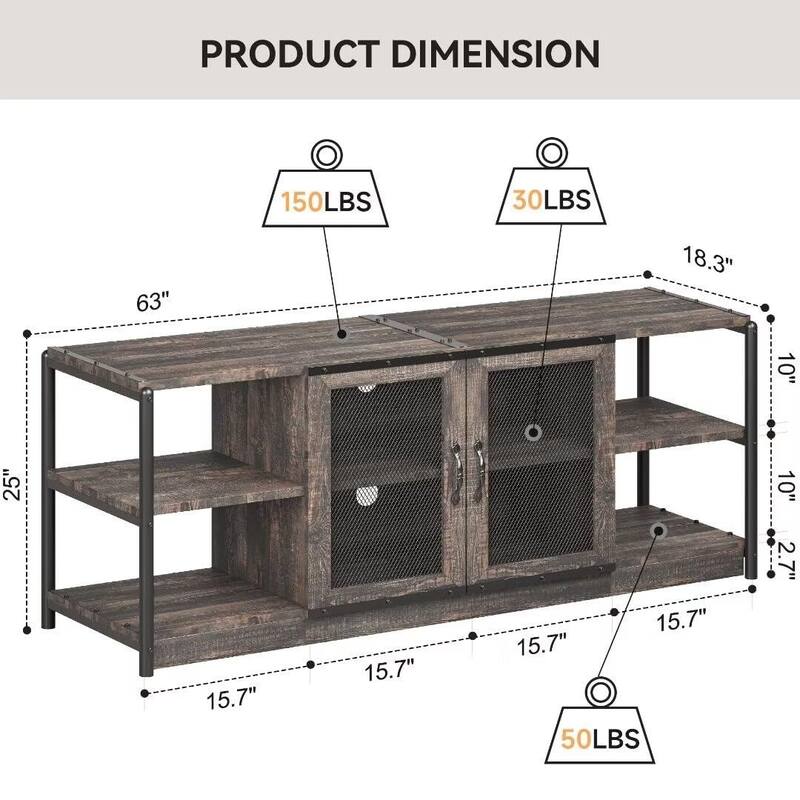 63" TV Stand Farmhouse Style TV Console Table