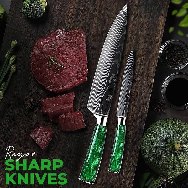 10 PCS Set Horizon Slicing Santoku Tool Kitchen Chef Knives Green Bed