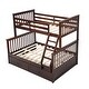 preview thumbnail 9 of 16, Dark Brown Twin over Full Size Solid Wood Stairway Bunk Bed with Ladder and Fence for Bedroom