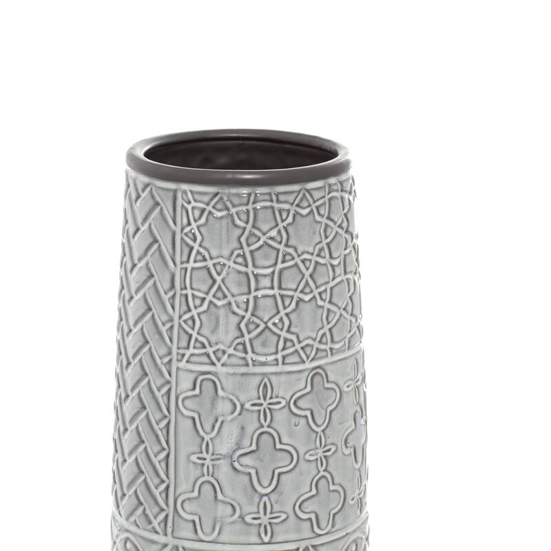 Gray Ceramic Vase with Varying Patterns