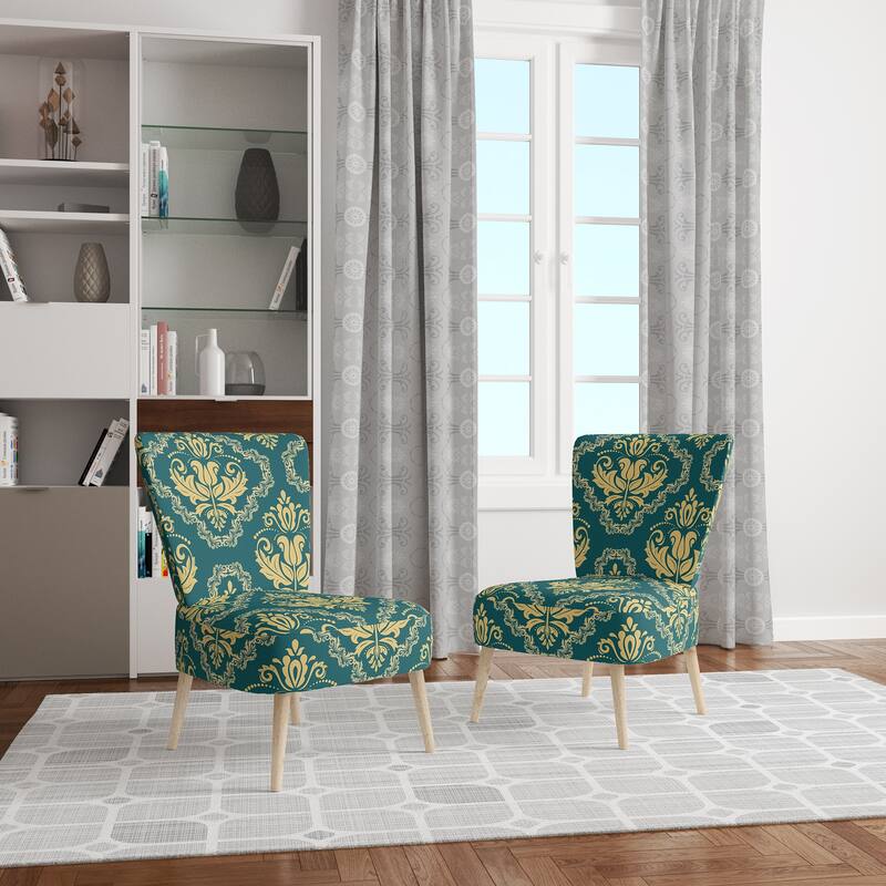 Designart "Green Orient Damask" Upholstered Patterned Accent Chair and Arm Chair