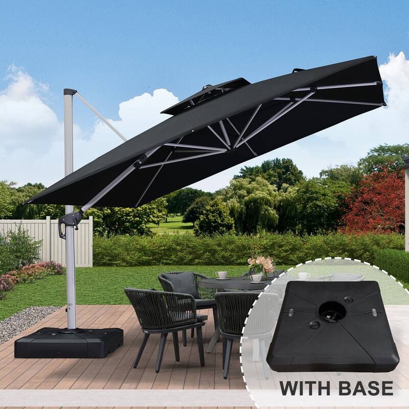 PURPLE LEAF 11ft Square Patio Cantilever Umbrella with Base Included - Black