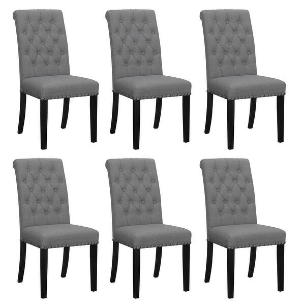 Nantucket Grey Upholstered Tufted Back Dining Chairs (Set of 6) Bed