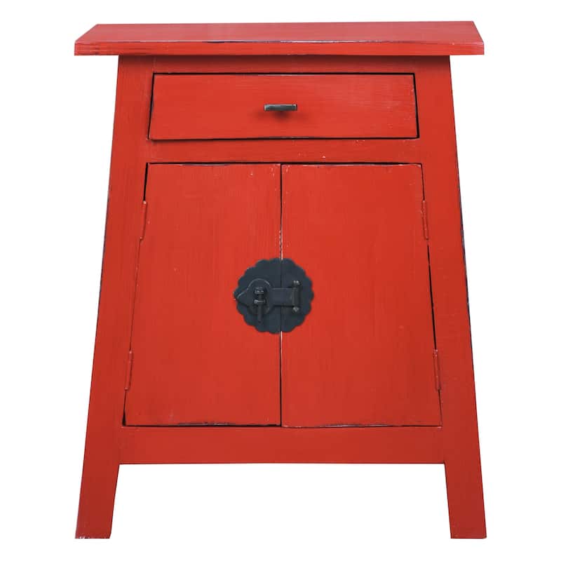 Solid Wood End Table - Zen Nightstand Cabinet - Accent Table - Fully Assembled - Red Finish - 26