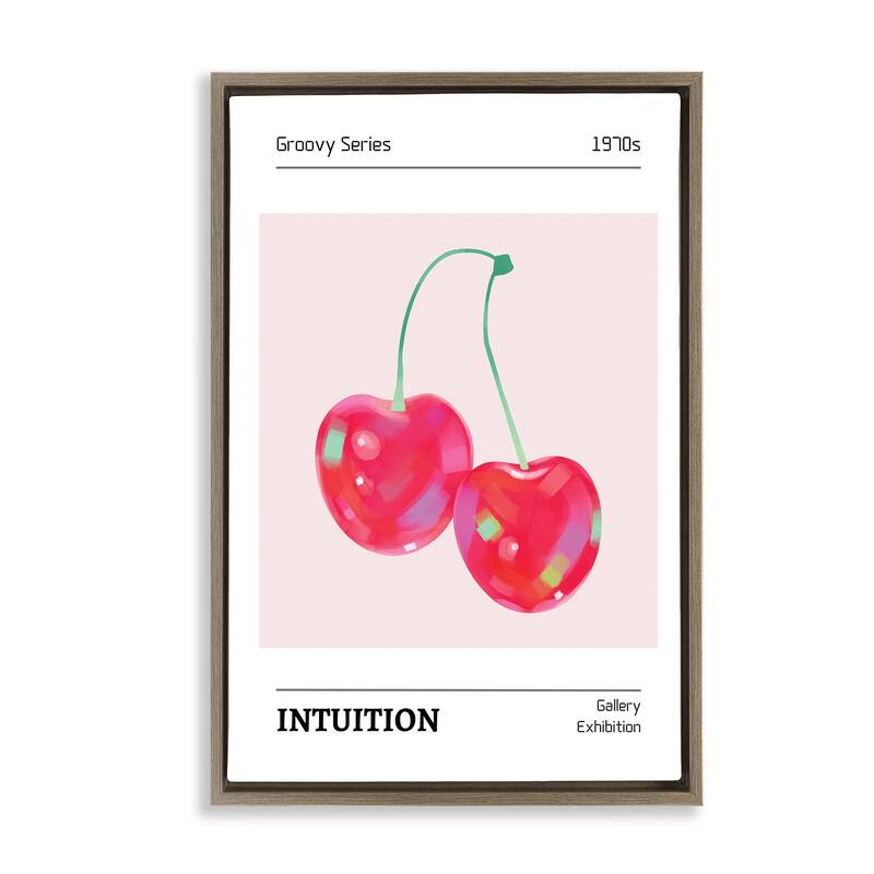 Stupell Intuition Phrase Cherries Framed Floater Canvas Wall Art Design By LSR Design Studio - 17 x 25 - Brown