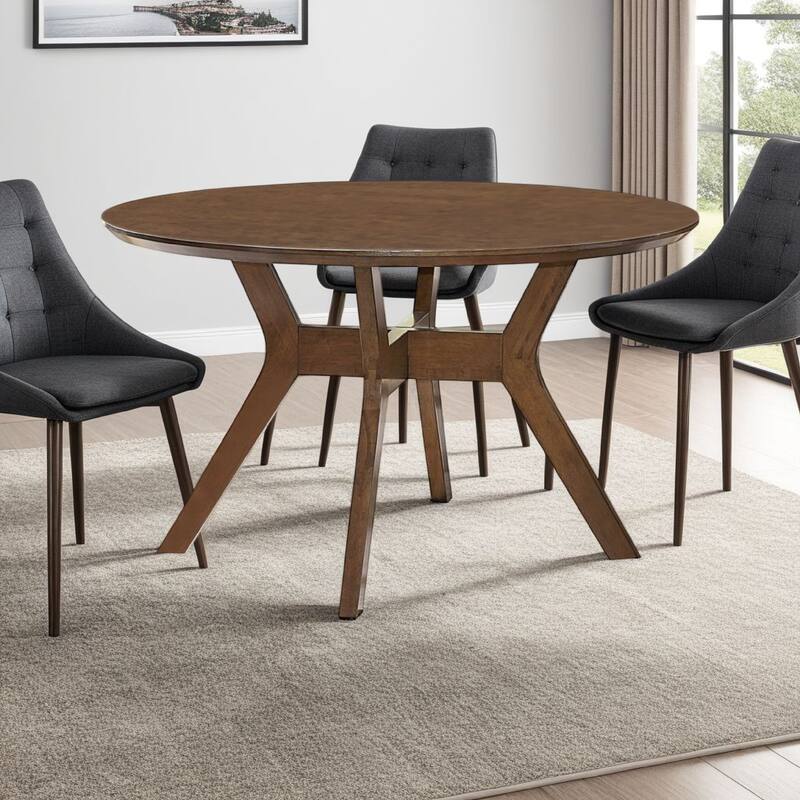 Leom Dining Table, X Shaped Base, Brown Mindy Veneer, 50 Inch Round