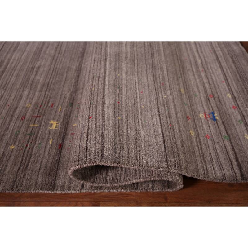 Striped Gabbeh Square Area Rug Hand-Knotted Wool Carpet - 8'1"x 8'0"