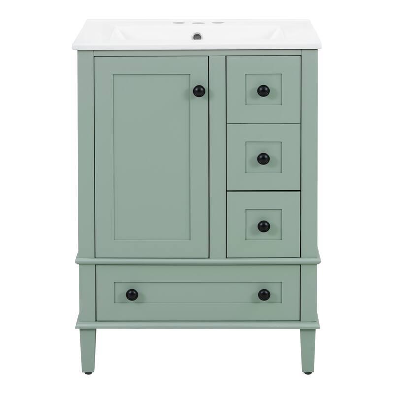 24 Inch Single Sink Bathroom Vanity, Integrated Ceramic Basin Bathroom Storage Cabinet