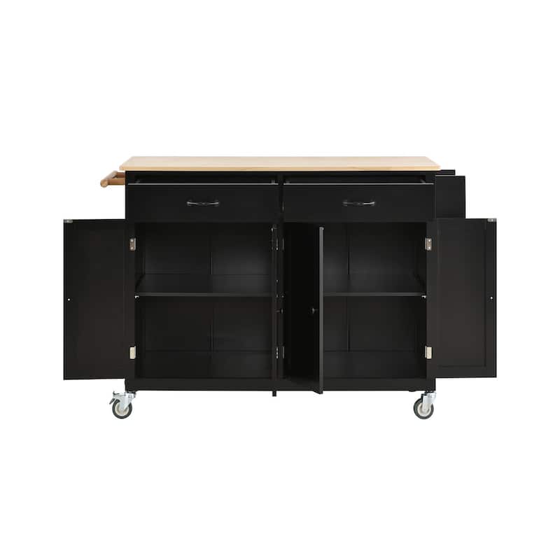 Multifunctional Solid Wood Frame Kitchen Cart with Spice Rack and Adjustable Shelves