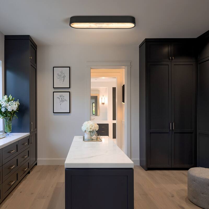 23.6" Dimmable Alabaster Marble LED Flush Mount Ceiling Light for Kitchen Bedroom