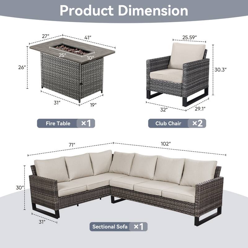 Gymojoy L-Shaped Outdoor Corner Sectional Sofa 6-seats Couch Conversation Set