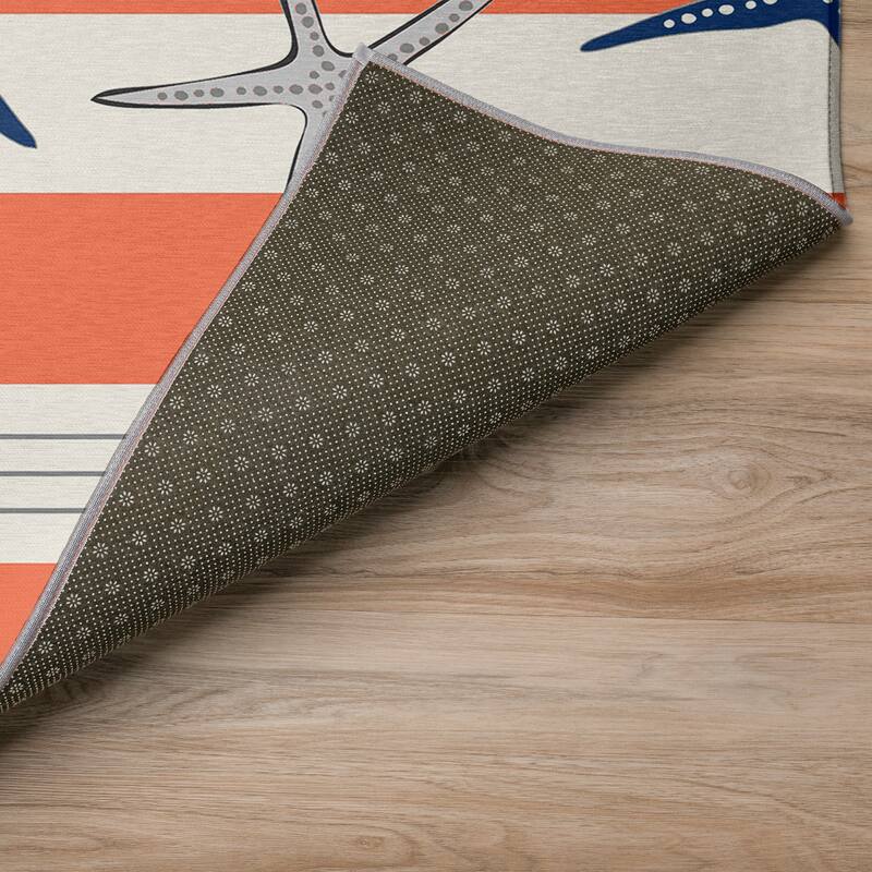 Indoor/ Outdoor Surfside Starfish Stripes Washable Rug New