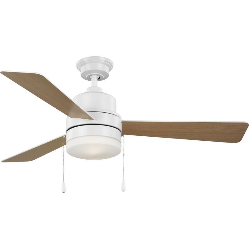 Trevina V 52 in. LED Indoor Satin White Modern Ceiling Fan with Light Kit and White Opal Shade - Medium