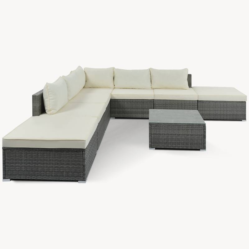 8-Pieces Outdoor Wicker Modular Sectional Sofa Set with Coffee Table, Free Combination