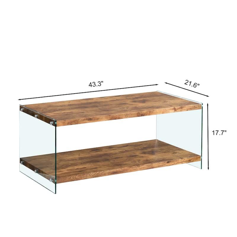 Compact MDF Coffee Table - Walnut Finish & Tempered Glass Top‌