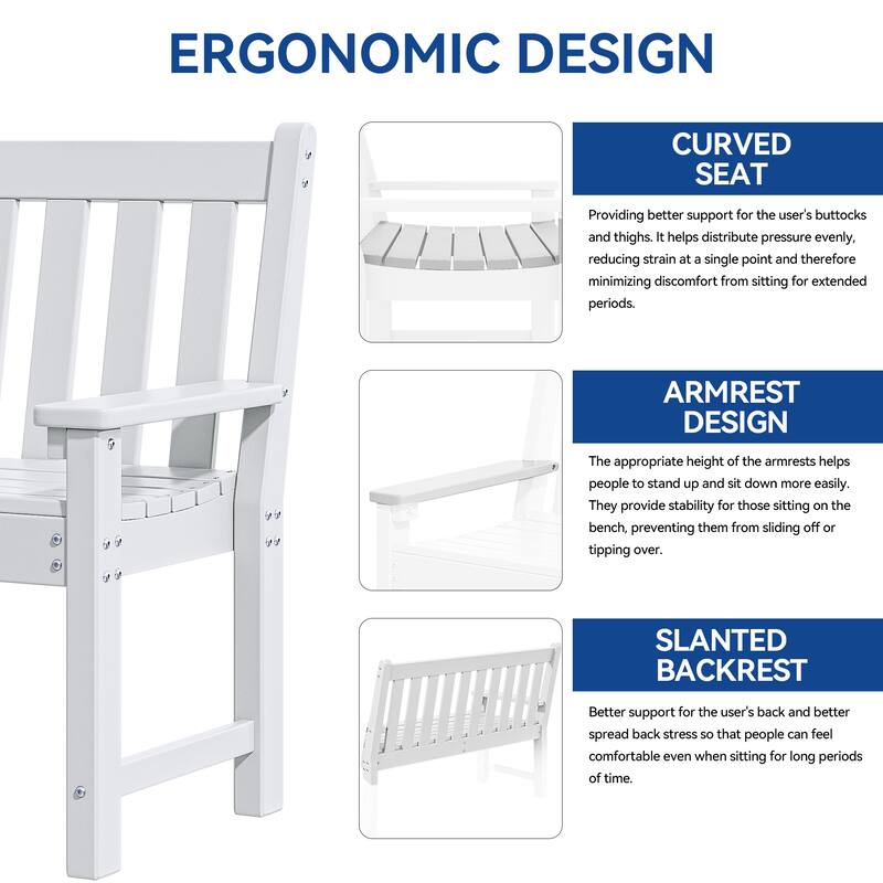 2-person HDPE Outdoor Seating Patio Bench with Arms and Back