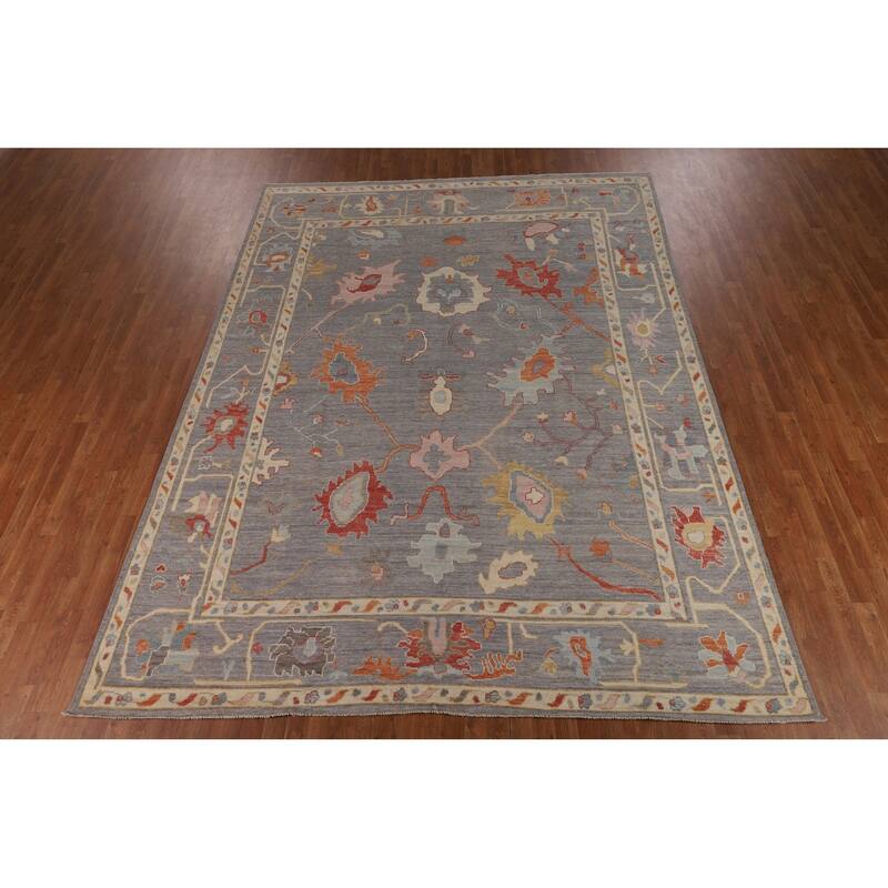 Vegetable Dye Gray Oushak Turkish Area Rug Hand-Knotted Wool Carpet - 9'1"x 11'11"