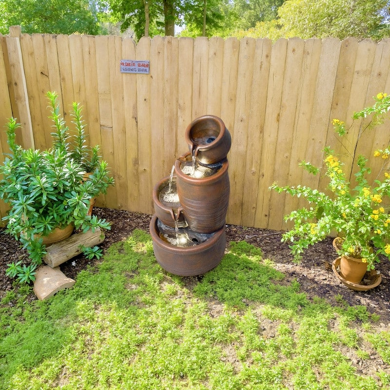 Handcrafted Outdoor Polyresin Fountain with LED Lights