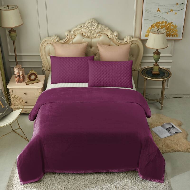 Thicken Reversible Solid Mink Fleece Blanket Fuzzy Cozy Bed Blanket for Couch Camping