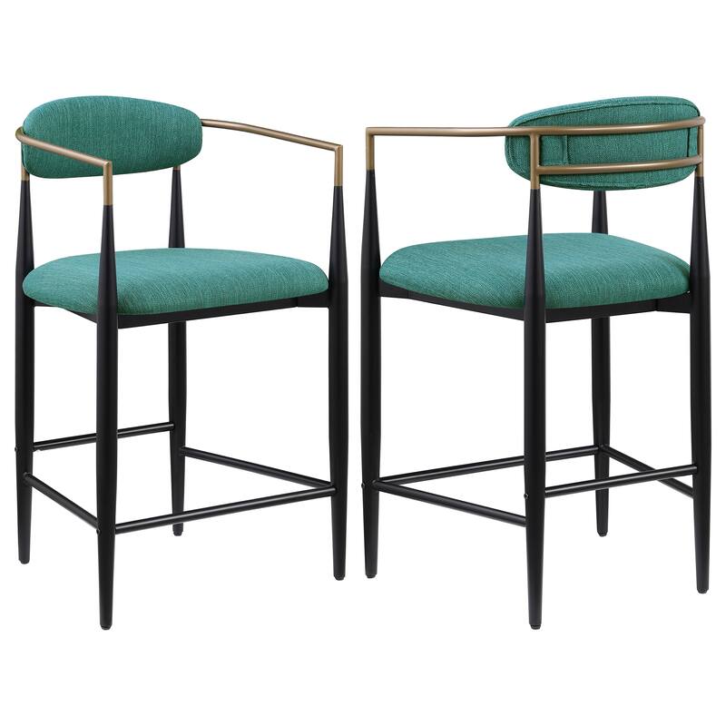 Tina Fabric Upholstered Metal Armrests Chairs (Set of 2) - Green - Counter Height