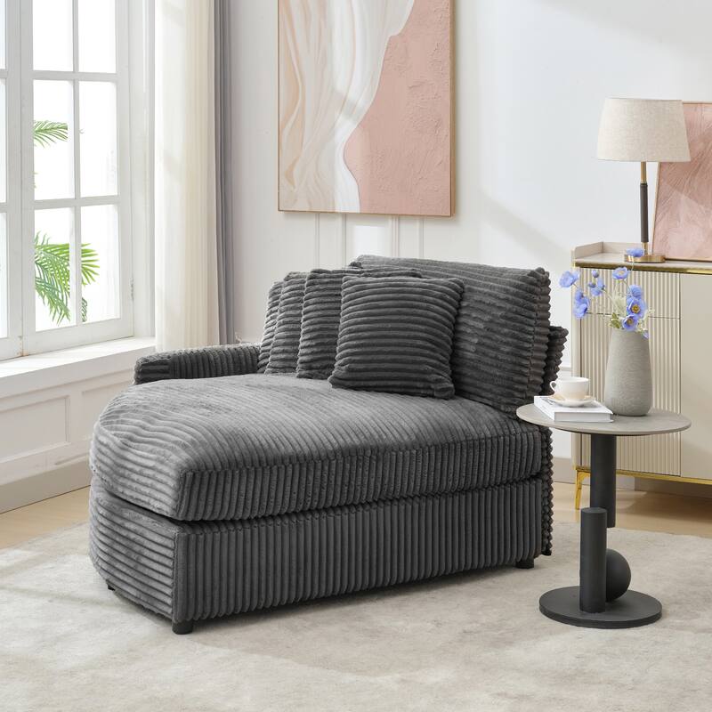 Oversized Fan-shaped Corduroy Couch, 2-piece Sectional Sofa with 4 & 8 Throw Pillows