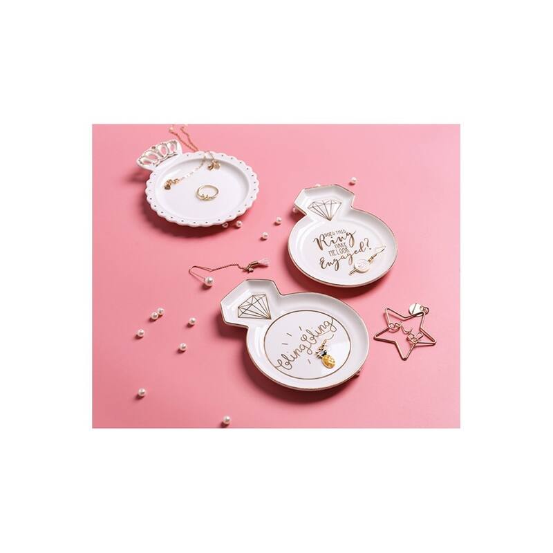 Curata White and Gold-Tone Bling Bling Ring Shaped Ceramic Trinket Dish