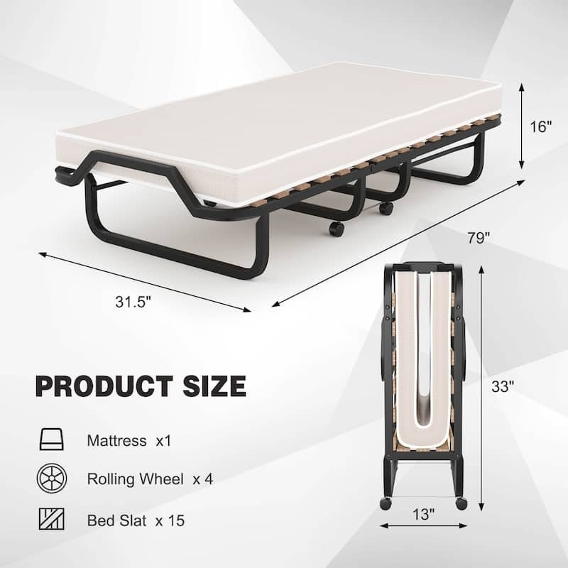 Rollaway Folding Bed with Memory Foam Mattress