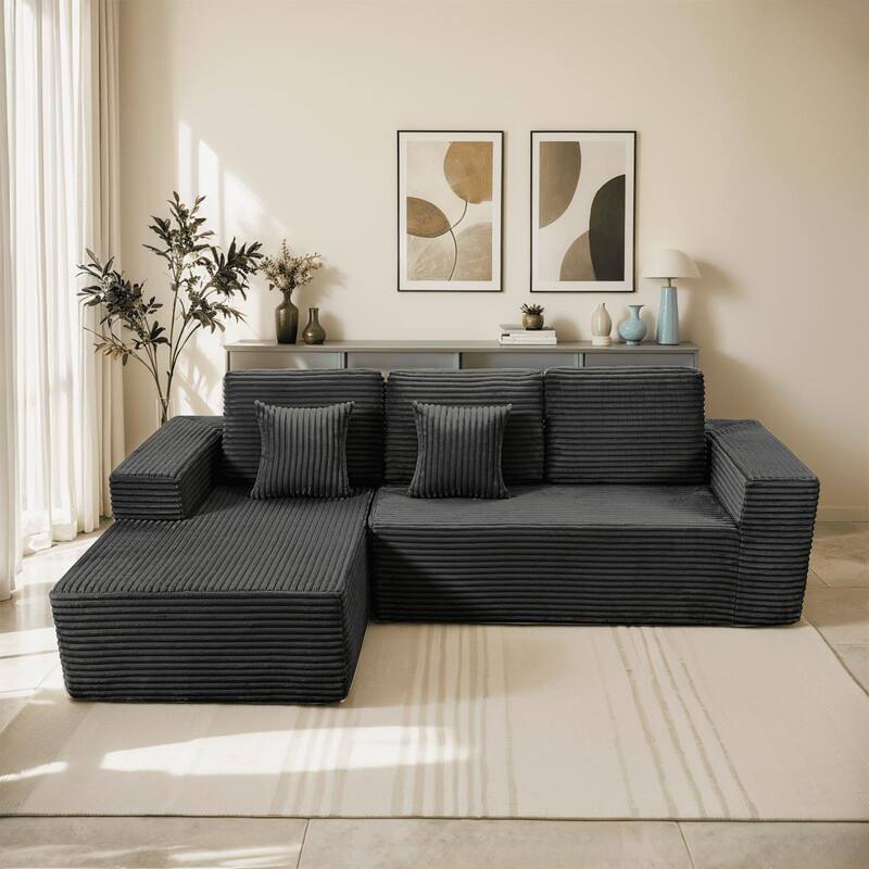 Indoor 108" Oversized Loveseat Sofa Lounge Chair with Fluffy Comfy Cloud Couch - 1 Set - Left Armrest & Dark Grey Color - 2 Piece
