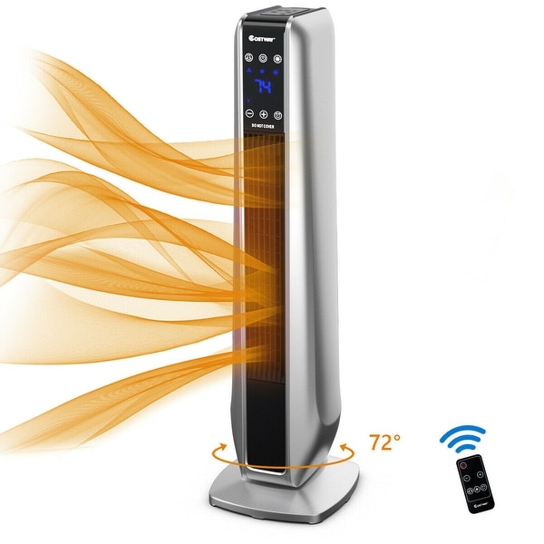 FLAMEMORE Portable Ceramic Tower Heater Oscillating Digital Display w//Remote ...