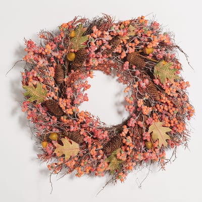 SAFAVIEH Navina Faux 26 Inch Berry, Acorn, Pine Cone & Oak Leaf Wreath - 26" W x 26" D x 7" H - 26Wx26Dx7H