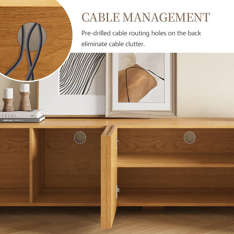 79" Mid-Century Modern TV Stand - Wood Media Console, Living Room Entertainment Center with Ample Storage