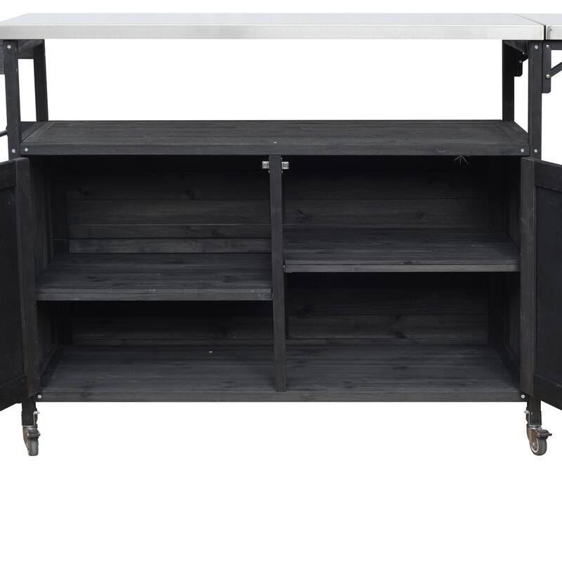 Portable Foldable Outdoor Kitchen Cart with Storage Cabinet and Lockable Wheels